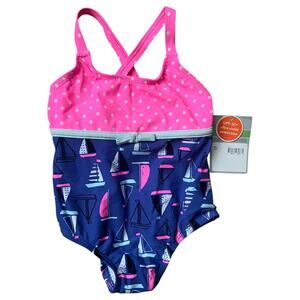 Carter’s Swimsuit Bathing Suit Pink Blue Sailboats Baby Toddler 18 months NEW